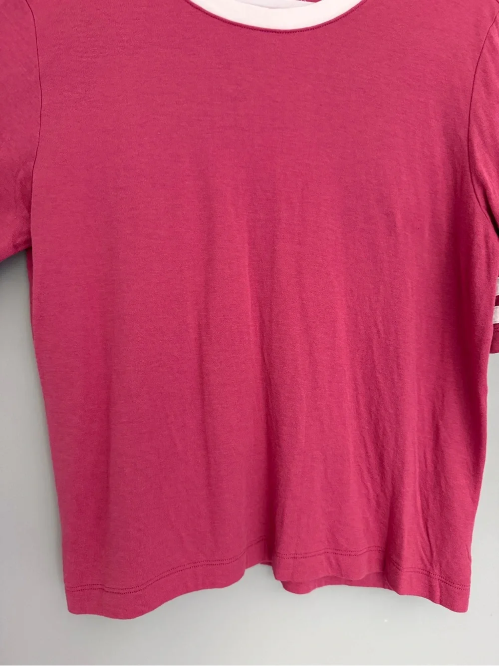 Faherty Berry Pink White Varsity Stripe Cloud Cotton Ringer Tee Shirt - Picture 6 of 16